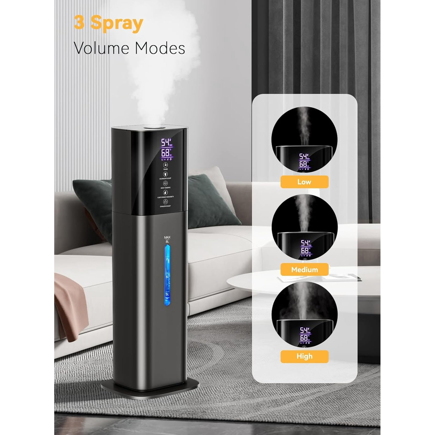 "Humidifiers for Bedroom, 8L Quiet Humidifiers for Large Room with Timer, 360°Nozzle, 3 Speed Ultrasonic Cool Mist Humidifier with Humidistat for Baby, Customize humidity for Home Adults Plants "