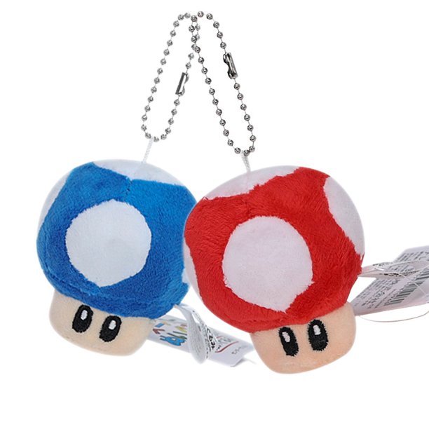 2X Super Mario - Colgante de 3" con forma de hongo azul y rojo, llavero de peluche con forma de animal, juego de Switch Bowser's Fury Odyssey