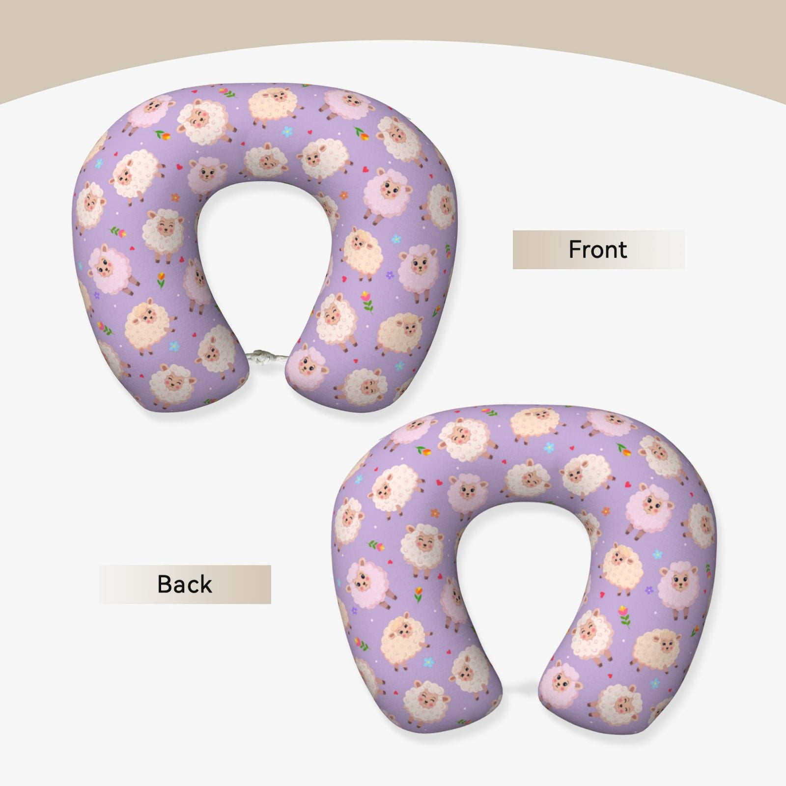 Xecao Sheeps Print Memory Foam Cervical Neck Pillow Versatile U-Shaped Pillows for Home,Office,Camping,Travelling,Soft Washable Cover
