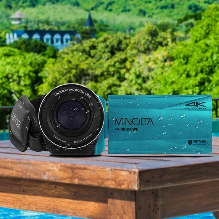 Minolta MN4K300WP 4K Ultra HD / 56 MP Waterproof Camcorder, Blue