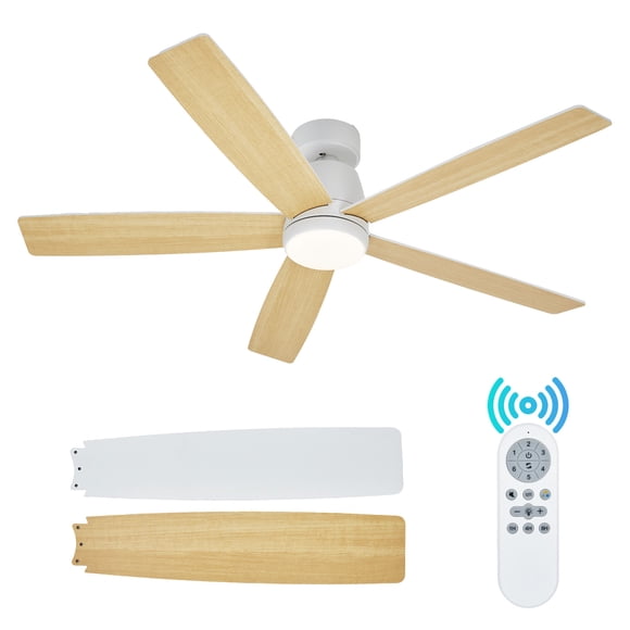 Modern 52" Ceiling Fan with Dimmable LED Light – Quiet Reversible DC Motor – 3-Color Adjustable – Remote Control – Energy Efficient – Flush Mount – Matte Black – Ideal for Bedroom, Living Room