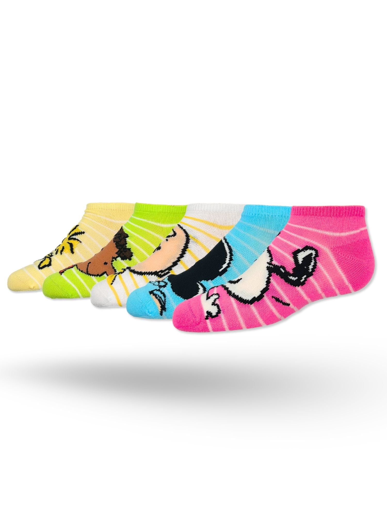 Peanuts Girls No-Show Socks, 5-Pack, Sizes S/M-M/L