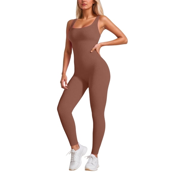 DHFJKG Women Seamless Stretch Jumpsuit Yoga Workout Ribbed Sleeveless Athletic Gym Wear Fitness Square Neck Soft Comfortable Onesie