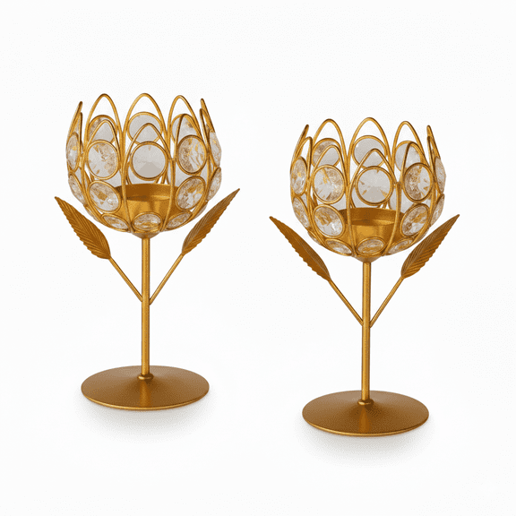 Set of 2 Gold Mild Steel Tealight  Stand Candle Holder  For Home Decor Valentines Day Decoration Room