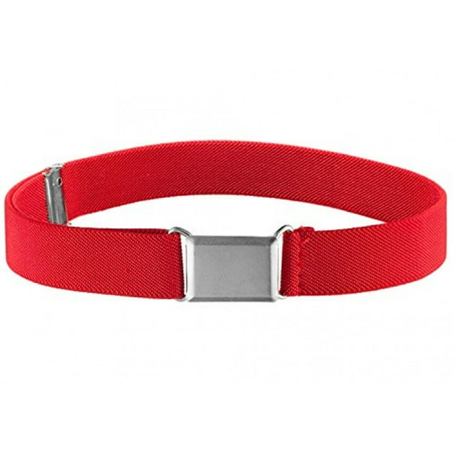 Kids Elastic Adjustable Strech Belt With Silver Square Buckle - Red