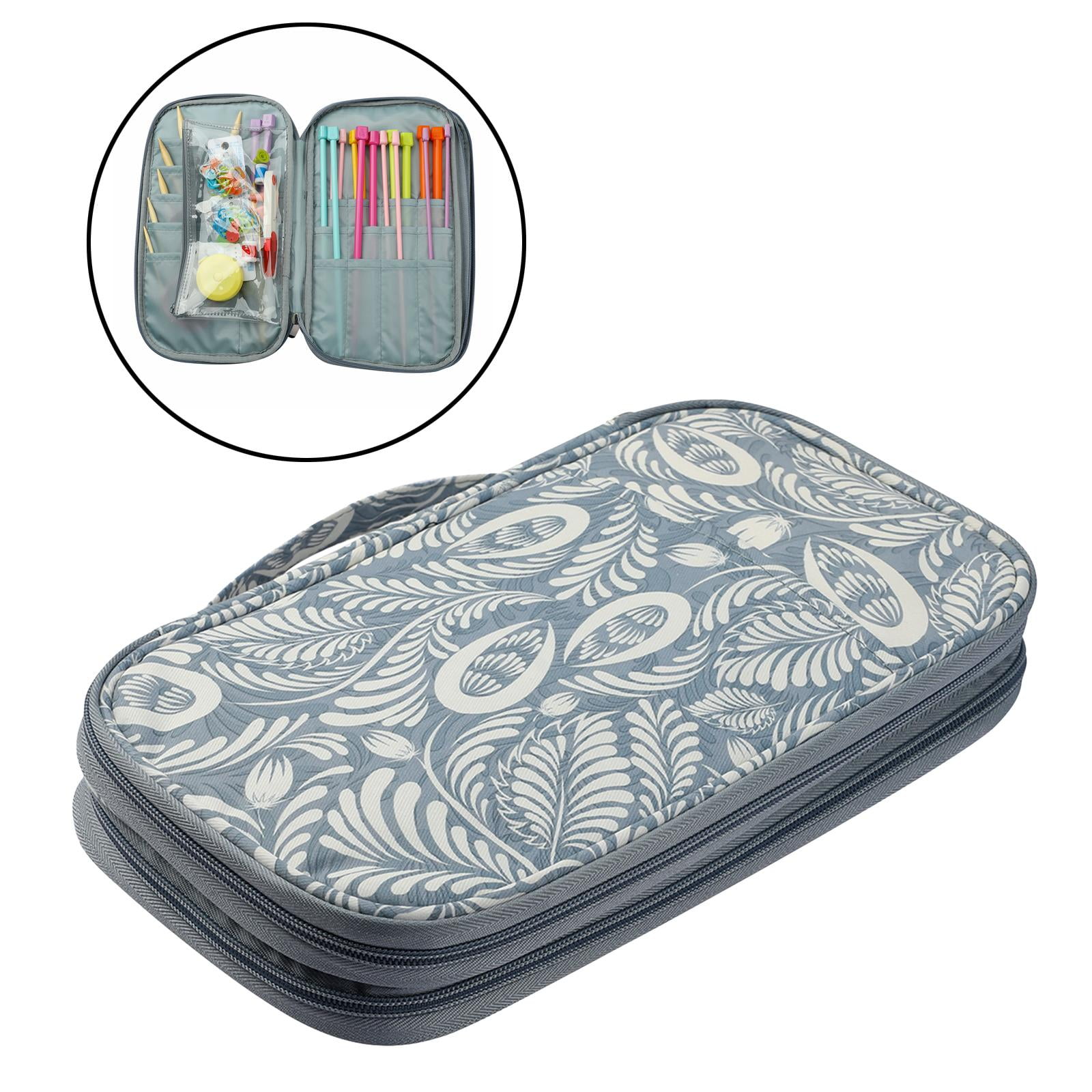 HOMYL Organizer Case Knitting Crochet Hooks and Tool Accessories Bag Gray Leaves