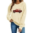 thumbnail image 4 of Valentine's Day Sweatshirt for Women Oversized Love Truck Buffalo Plaid Hearts Graphic Soft Fleece Pullover Beige,Size S, 4 of 6