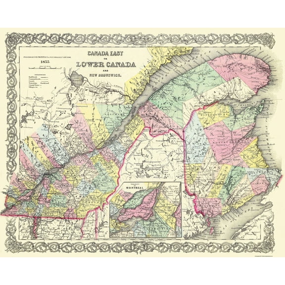 Historic Map - New Brunswick Canada - Colton 1855 - 28 x 23 - Vintage Wall Art