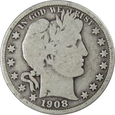 1908 D Barber Half Dollar G Good 90% Silver 50c US Type Coin Collectible