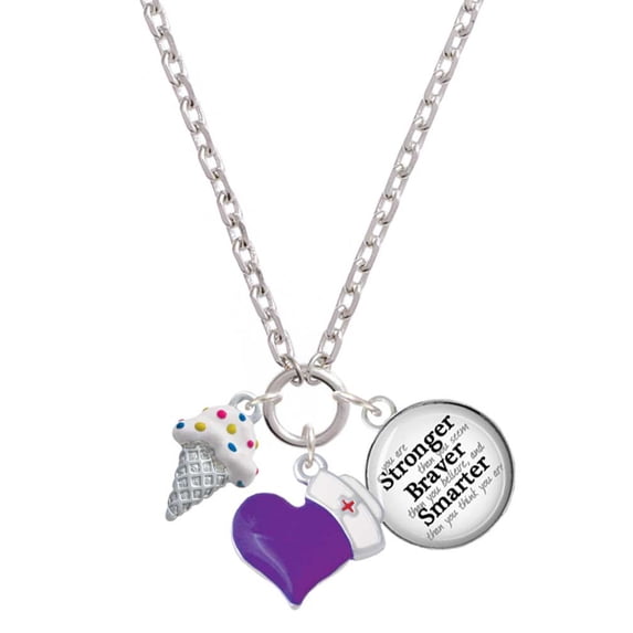 Delight Jewelry Silvertone 2-D Vanilla Ice Cream Cone with Sprinkles - Purple Heart Nurse Strong Zoe Necklace