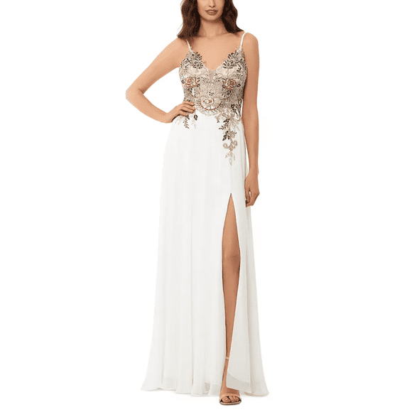 XSCAPE Embellished Chiffon Gown in Ivory 2268X size 0