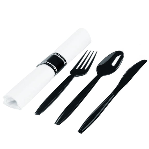 Caterer Choice Plastic Cutlery Pre Rolled in White Airlaid Paper Napkins 25 Rolls Per Pack