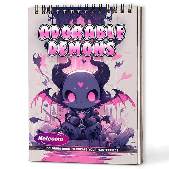 Adorable Demons Coloring Book Spiral Bound For Adults, A5 Wooden Cover, 30 Playful Coloring Pages in Cute Demon Characters for Stress Relief and Relaxation