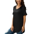 thumbnail image 5 of Capreze Ladies Tops Short Sleeve Tee Solid Color T Shirt Fashion T-shirt V Neck Pullover Black L, 5 of 6