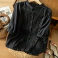 thumbnail image 4 of Womens T Shirts Tops Dressy Casual Blouses Spring Summer Loose 3/4 Sleeve Embroidered Round Neck Solid Color Loose Fit Linen Tops Teens, 4 of 4