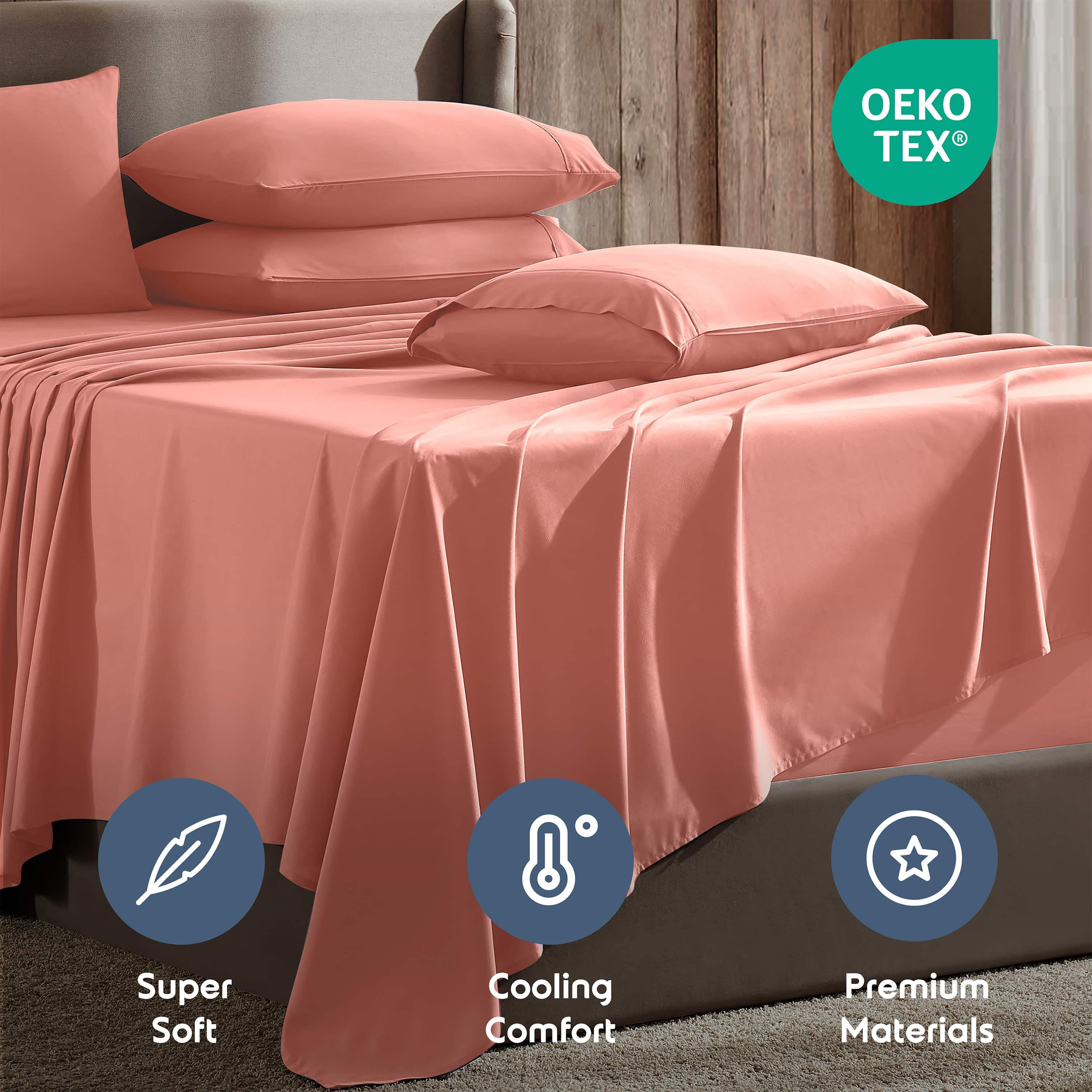 LammaLoe Extra Deep Pocket Full Size Sheets set, Fits 18"-24" Mattress, 6 Piece Soft Microfiber Bed Sheet Sets, Misty Rose
