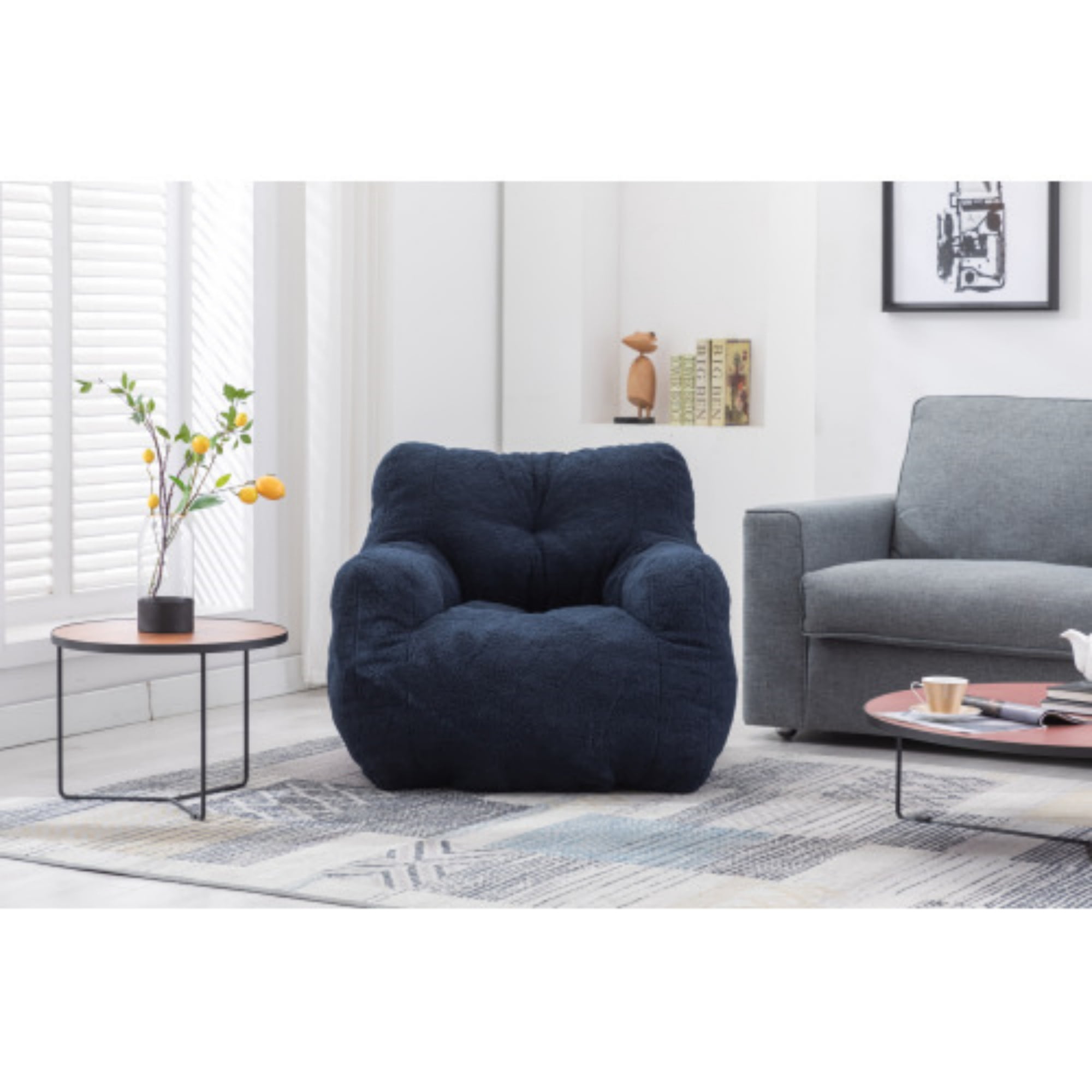 Bean Bag Chair with Armrest, Yardmaster Giant Bean Bag Chair with Teddy Soft Stuffed and Memory Foam, Bean Bag Apartment, Dorm, Living Room, Bedroom