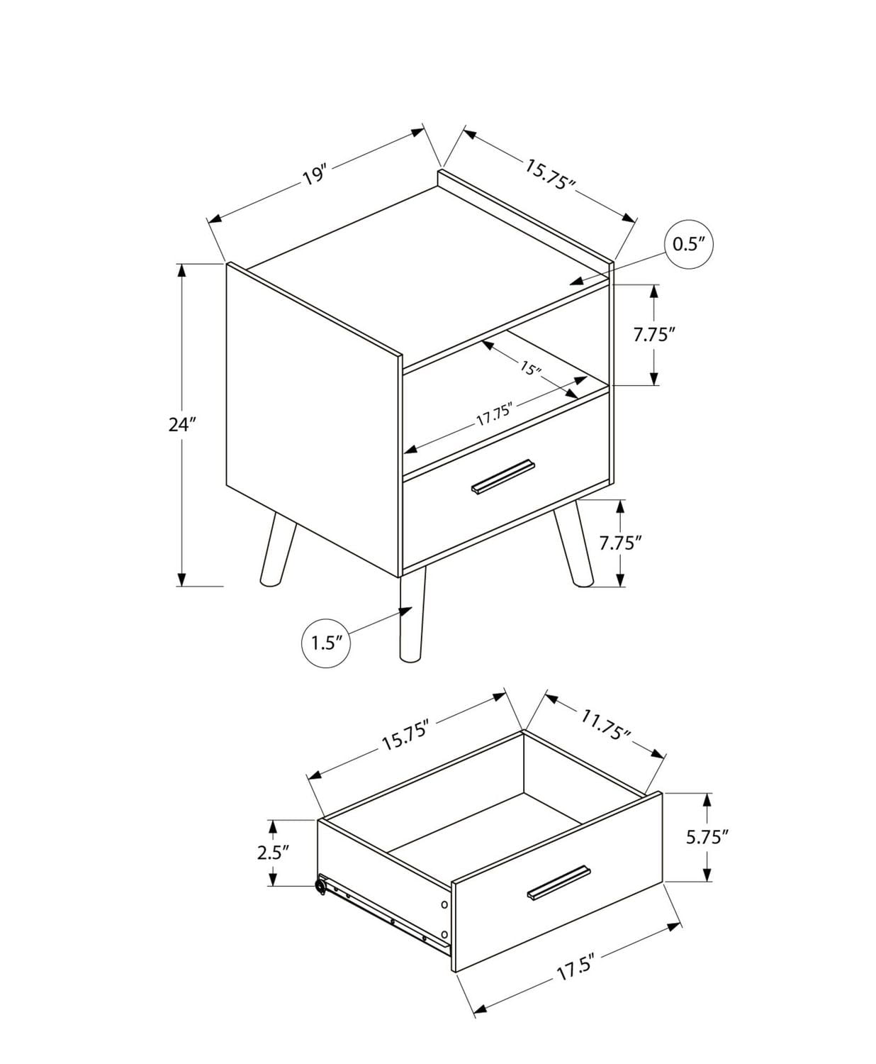 Monarch Specialties  Table D'appoint, Table D'appoint, Bout, Tiroir De Rangement, Table De Nuit, Chambre À Coucher, Salon, Stratifié Blanc, Contemporain, Moderne