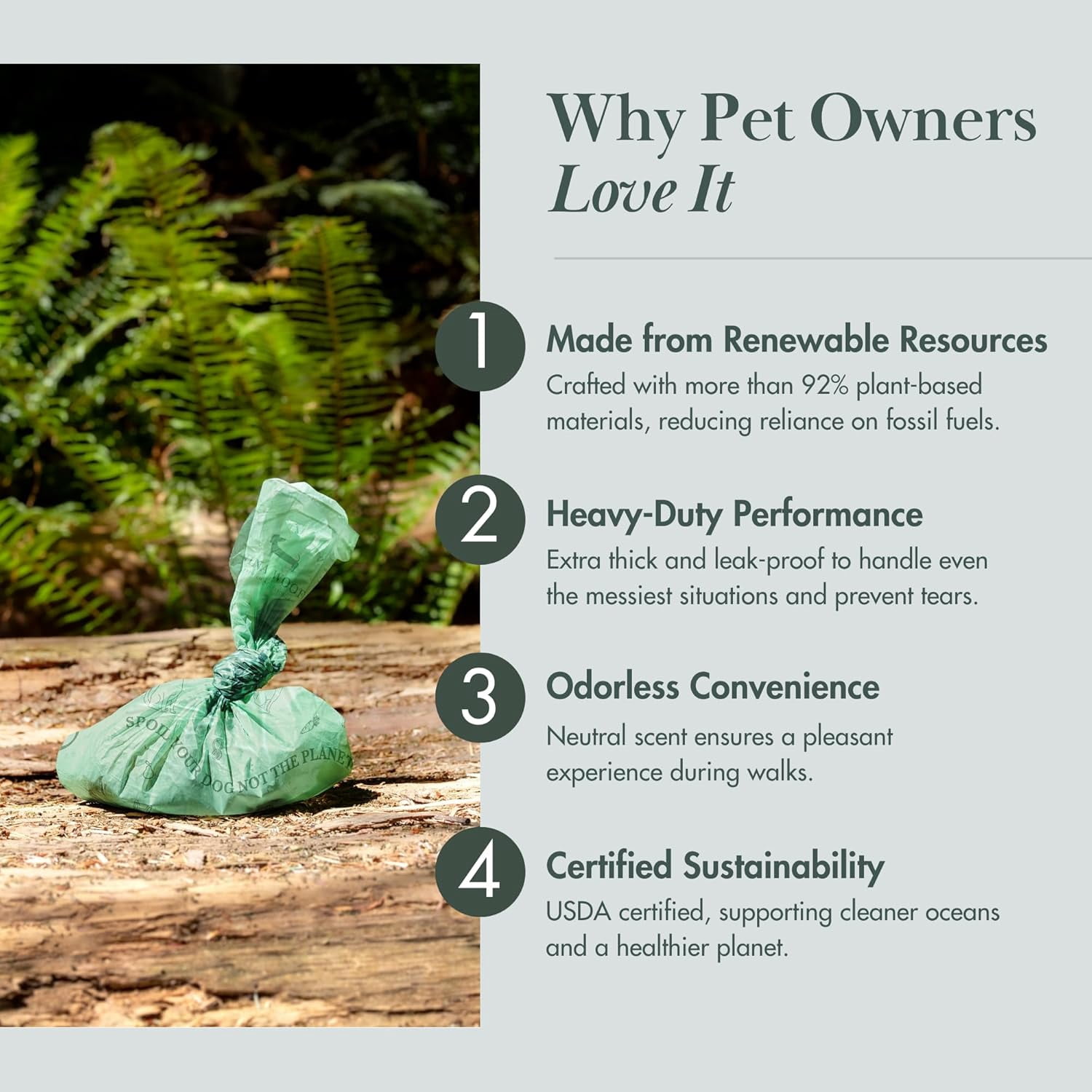 Eco-Friendly 92% Plant-Based Dog Poop Bags Rolls -90 Extra Thick, Durable, Leak-Proof, Odorless, Convenient Disposal - USDA Certified, Heavy-Duty Trash Bags and Garbage Bags