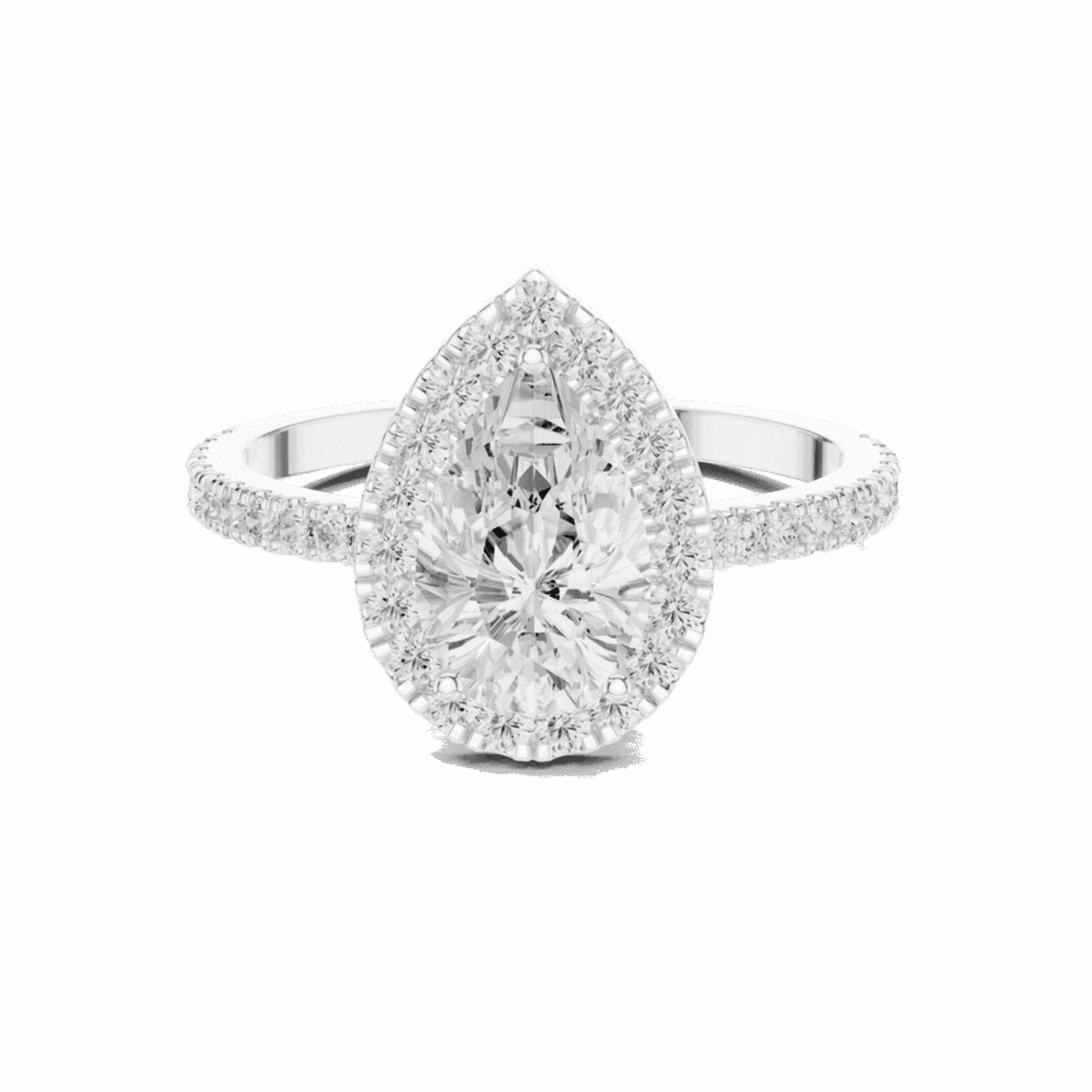 Zuwelria 1.37 Carat Beautiful Pear Cut | D/VVS1 Moissanite Diamond Engagement Ring - Halo Bridal Ring - Promise Ring | 18K White Gold Over Sterling Silver | D/VVS1 Size 5