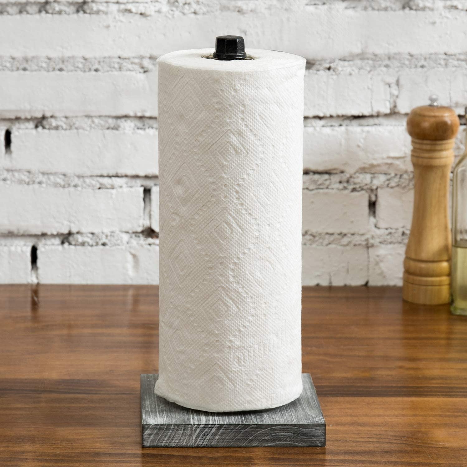 Wall Mounted Weathered Gray Wood Kitchen Paper Towel Roll Holder & Spi –  MyGift