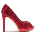 thumbnail image 3 of Lauren Lorraine Candie Red Crystal Embellished Peep Toe Platform Formal Pump (7.5, Red), 3 of 5