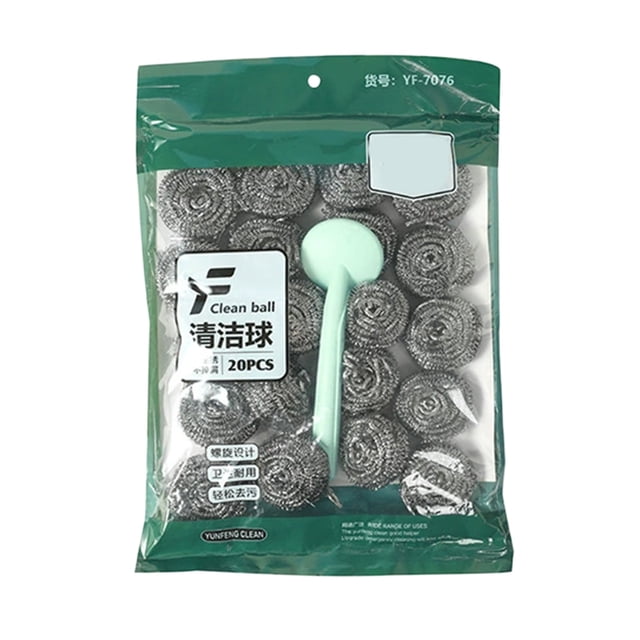 Stainless Steel Wire Ball Set, Detachable Handle Kitchen Brush, Fragment-Free Scrubber for Pots and Sinks.
