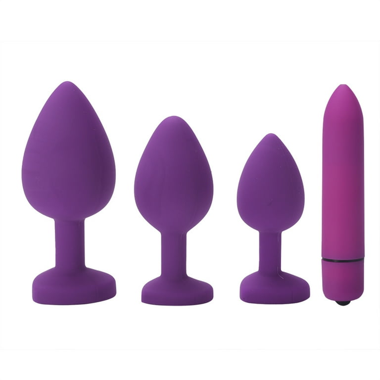Anal Sex Trainer 4PCS Silicone Jeweled Butt Plugs，Anal Plug Set，Anal Sex  Toys Kit for Starter Beginner Men Women Couples, Purple 