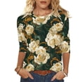 thumbnail image 2 of Jsaierl Women's 3/4 Length Sleeve Tops Casual Round Neck Shirts Trendy Floral Ladies Blouses Soft Holiday Tunic Top S-2XL, 2 of 5
