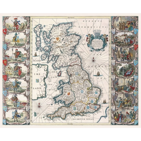 Historic Nautical Map - British Isles German Sea British Ocean - 28.30 x 23 - Vintage Wall Art