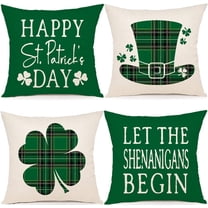 St Patricks Day Decorations Throw Pillow Covers 18x18 Set of 4 Scottish Tartan Plaid St Patricks Day Hat Farmhouse Classic Decorative Square Cushion Cases for Sofa Couch