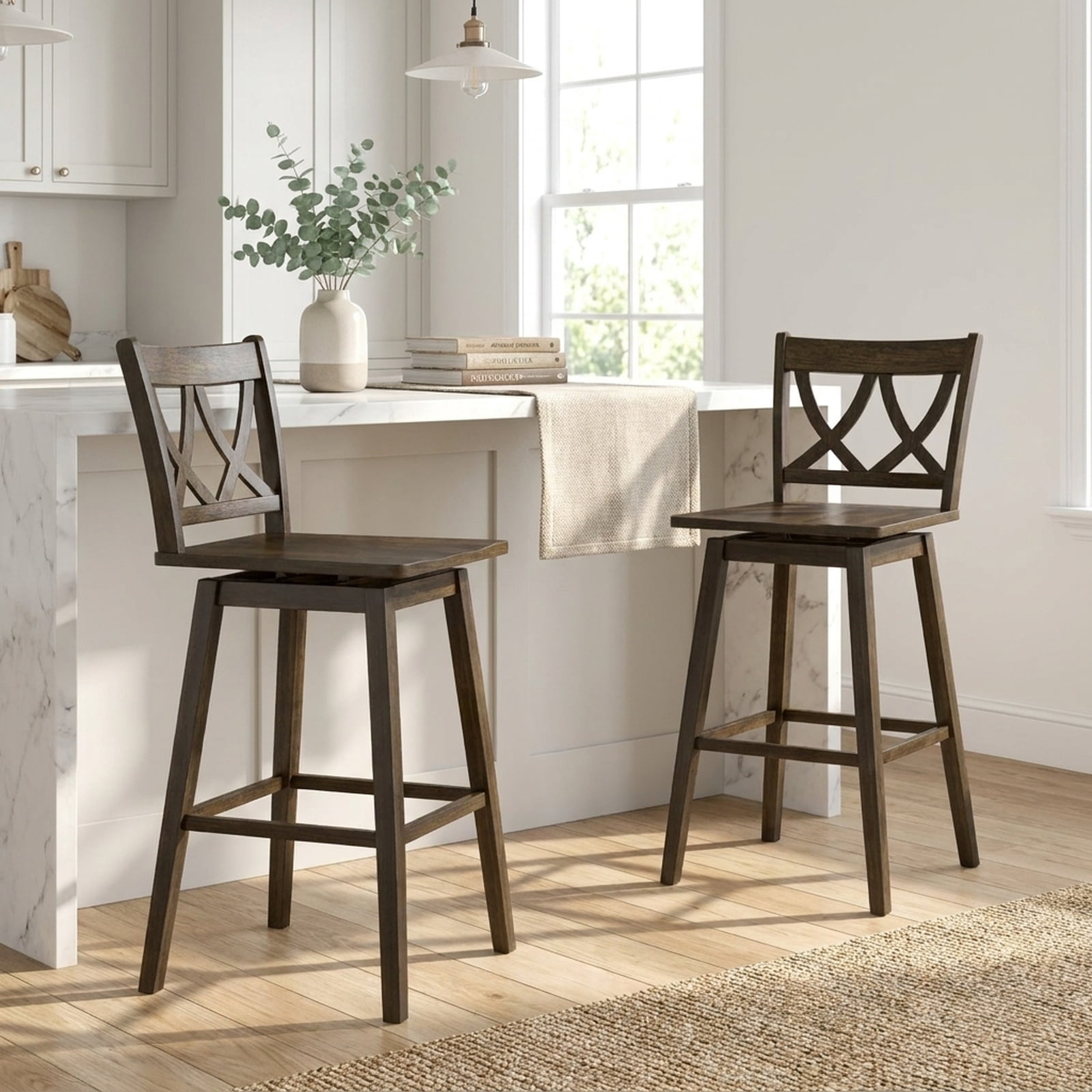 Furnibear 24/29 Inch Bar Stool Set of 2 Wooden Bar Chairs with Rubber Wood Frame-29 inches for Kitchen Island Counter Bar Pub Dining Home, Gray