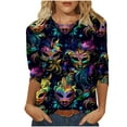 thumbnail image 2 of Mardi Gras Shirts for Women Funny Masked Print 3/4 Sleeve Festival Tops Loose Crew Neck New-Orleans Carnival Party Tee Shirt Casual Trendy Blouse, 2 of 6