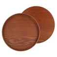 thumbnail image 3 of Bandeja redonda de madera natural para servir, plato de madera, para té, comida, agua y bebidas, 30 cm, 3 of 14