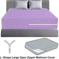 thumbnail image 2 of 100% Egyptian Cotton L Shape Zipper Mattress Cover, 800 TC, 18 Inch Deep Pocket King Size (76x80), Stripe Lavender, 2 of 6