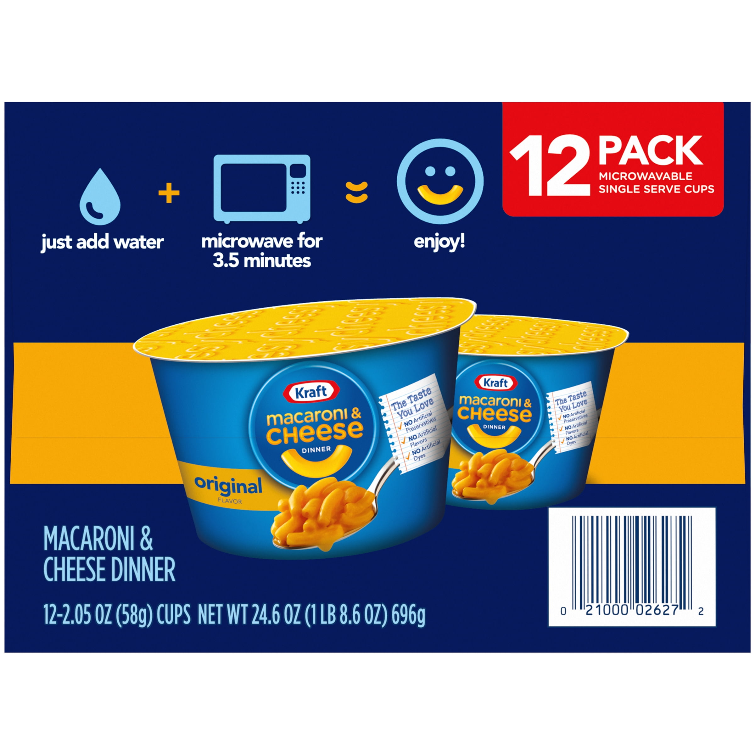 Kraft Original Macaroni & Cheese Easy Microwavable Dinner, 12 ct Box, 2.05 oz Cups