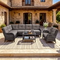 thumbnail image 2 of Bellefurn Outdoor Wicker Patio Furniture Set,Outdoor Wicker Sectional Sofa Set L-Shaped Sectional Sofa with Loveseat and Coffee Table,All Weather Rattan Conversation Set for Backyard Porch Garden, 2 of 11