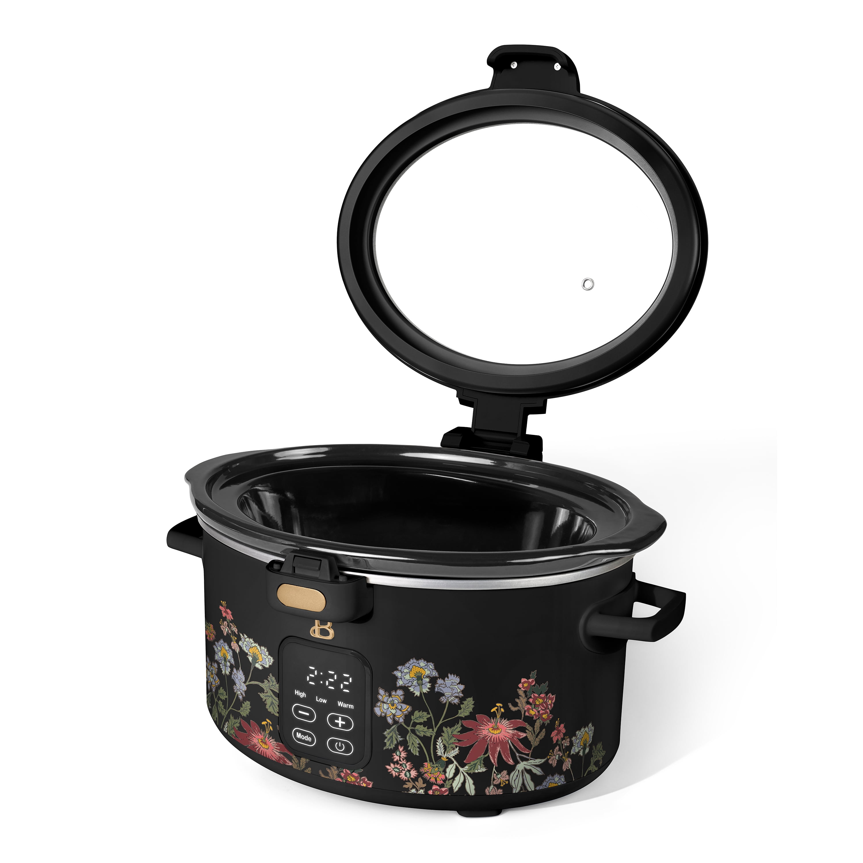 Beautiful 4 Qt Digital Slow Cooker with Hinged Locking Lid, Wildflower Black by Drew Barrymore