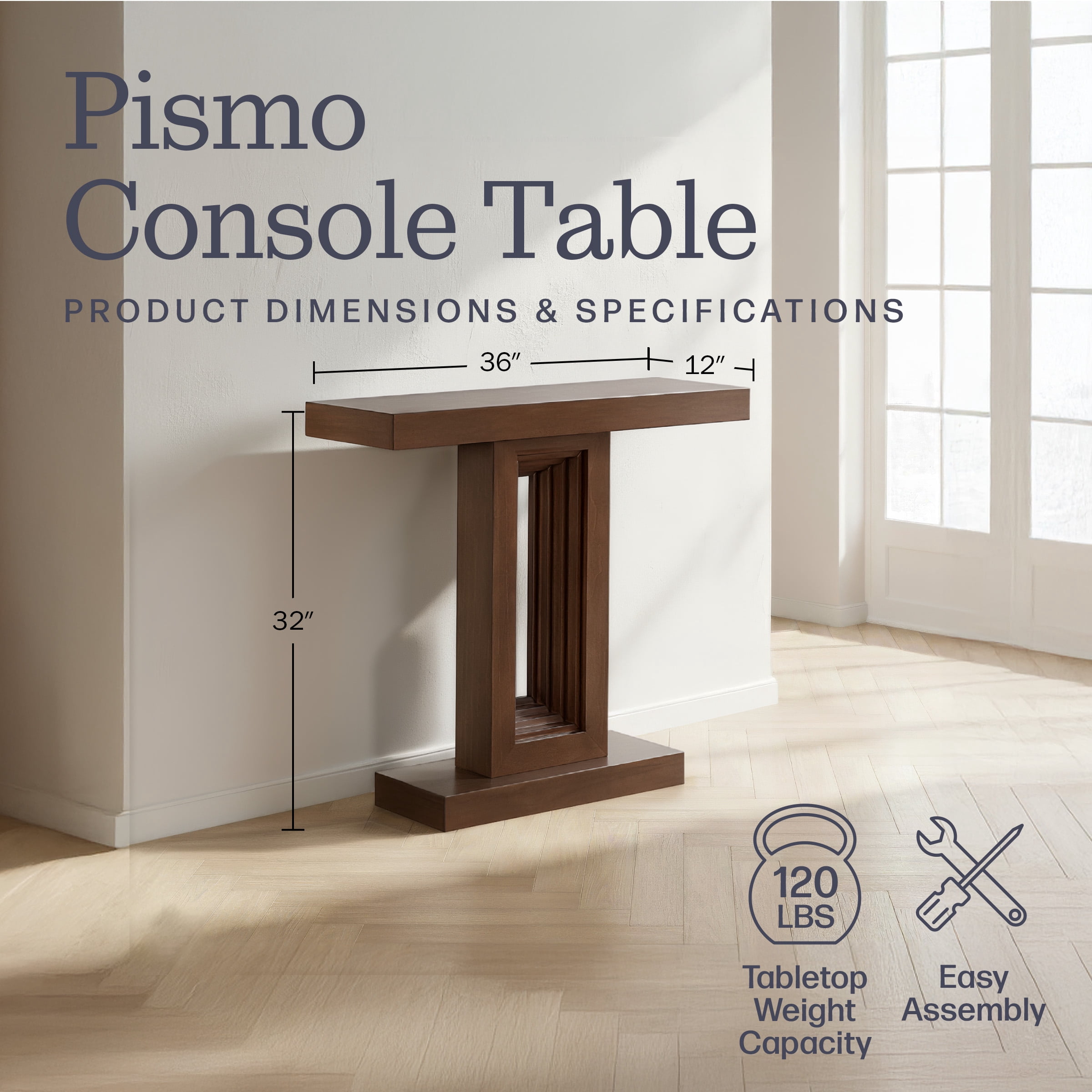Alaterre Furniture Pismo Solid Wood Console Table - 36 Inch Modern Small Entryway Table (Brown)