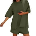 thumbnail image 3 of Mgmyaa Womens Fashion 2 Piece Outfits Sweatsuits 2025 Summer Short Sleeve Oversize Loungewear Tracksuit Ribbed Round Neck Lounge Shorts Sets, 3 of 8