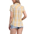thumbnail image 3 of Camisas de cuadros para mujer INSPIRE CHIC con cuello de punta y botones, color amarillo y azul, 3 of 6