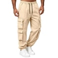 thumbnail image 2 of Tqyyweavej Mens Casual Cargo Pants Drawstring Versatile Hiking Joggers Elastic Waist Solid Color Baggy Sweatpants with Multi Pockets, 2 of 6