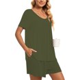 thumbnail image 4 of ICHUANYI Clearance 2PC Women's Round Neck Shorts Sleeve Two-piece Comfortable Home Pajamas Set Sports Set ICHUANYI "ICHUANYI", 4 of 7