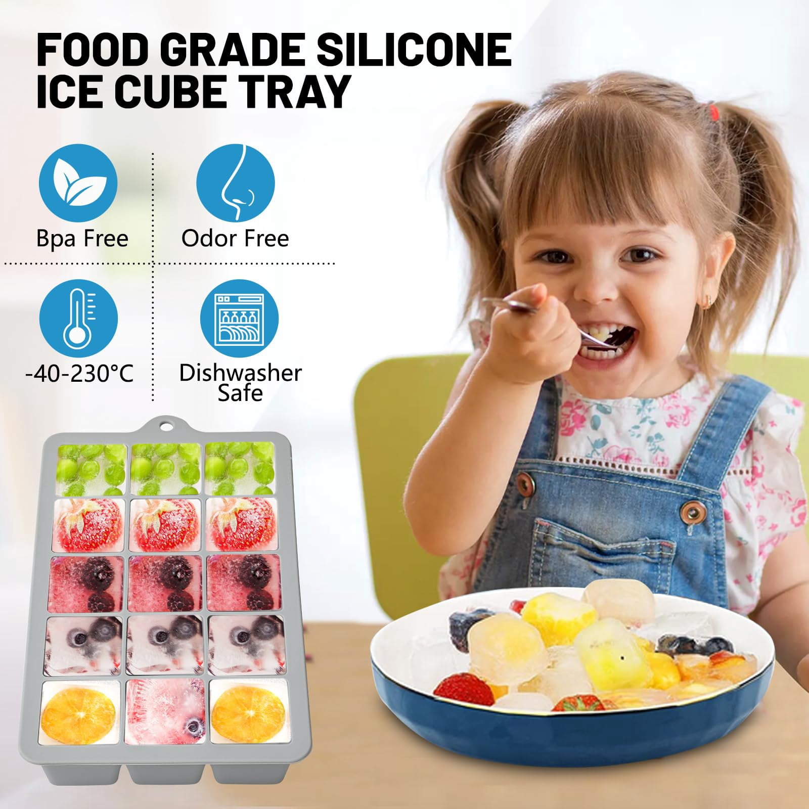 Silicone Ice Cube Trays 3packs  Easy Release Molds With Lid Freezer Stackable Maker For Food Bpa Free (grey)