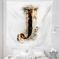 thumbnail image 1 of Letter J Tapestry, Majuscule J Burning Effects Retro Alphabet English Gothic Influence Image, Fabric Wall Hanging Decor for Bedroom Living Room Dorm, 5 Sizes, Tan Black Yellow, by Ambesonne, 1 of 1