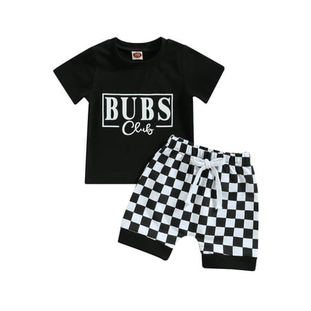 

Sunisery Kids Toddler Baby Boys Summer Outfits Short Sleeve T-Shirt Tops Checkerboard Print Shorts Clothes Set 18-24 Months