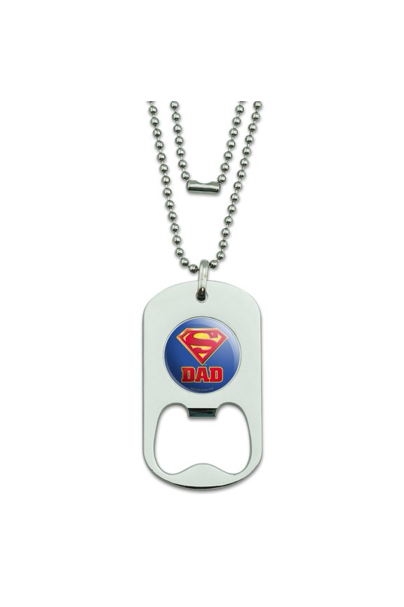 Superman Super Dad Shield Logo Military Dog Tag Bottle Opener Pendant