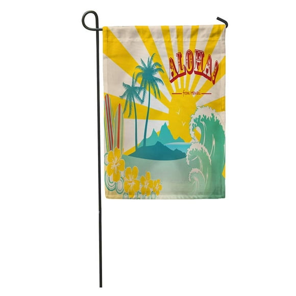 POGLIP Orange Hawaiian Aloha from Hawaii Beach Scene Wave Party Flower Garden Flag Decorative Flag House Banner 12x18 inch