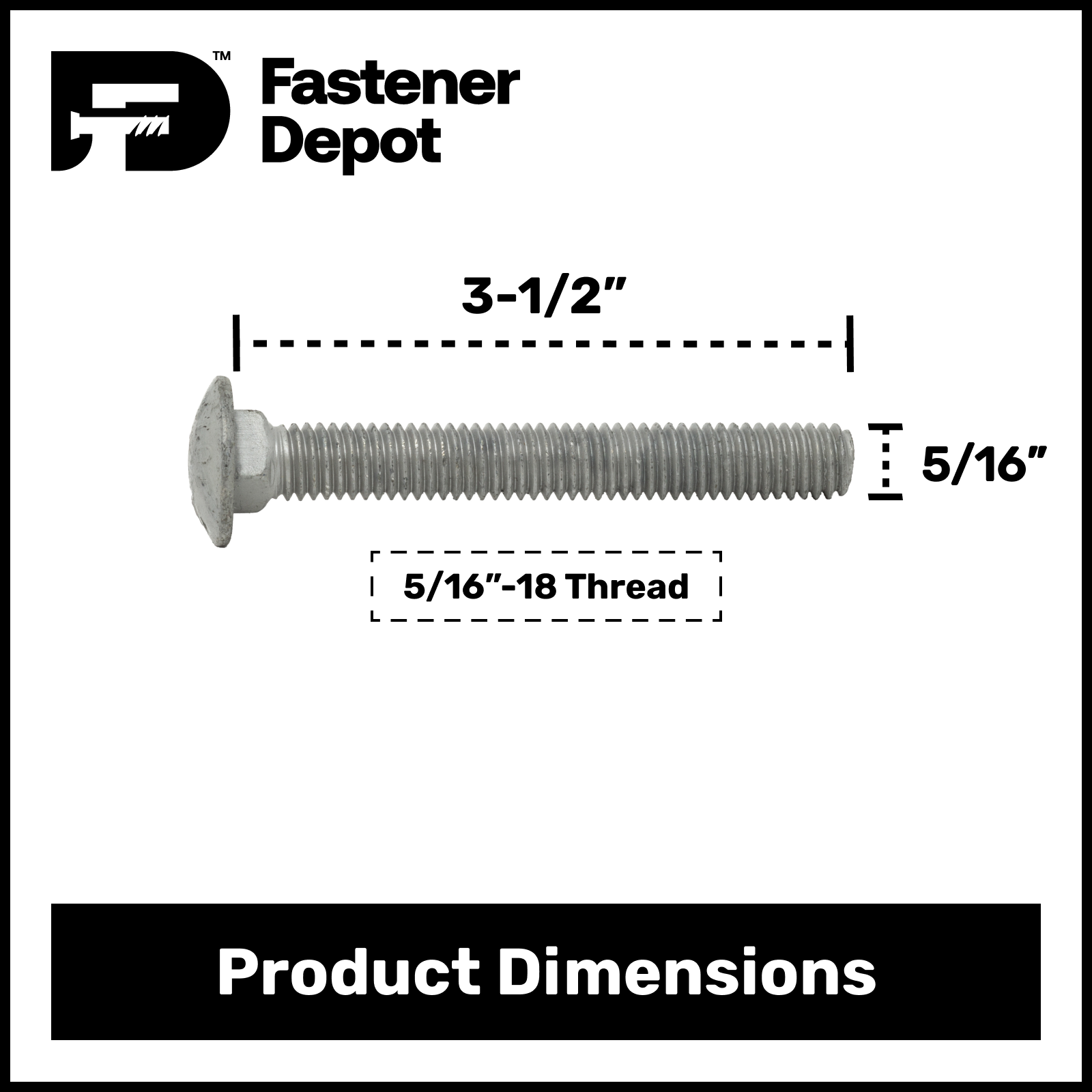 5/16"-18 x 3-1/2" Hot Dipped Galvanized Carriage Bolt w/Nuts & Flat Washers, Quantity 50 - by Fastener Depot, LLC