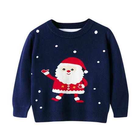 

Rovga Toddler Boys Girls Christmas Cartoon Santa Snowfakle Prints Sweater Long Sleeve Warm Knitted Pullover Knitwear Xmas Tops Cute Casual Coat
